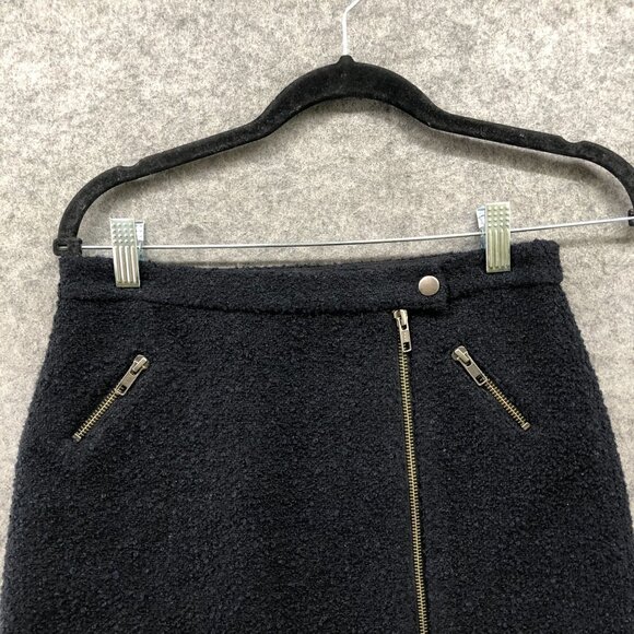 Joie Wool Blend Boucle Mini Skirt Womens XS Black Zip Front Moto Tweed - Picture 3 of 9